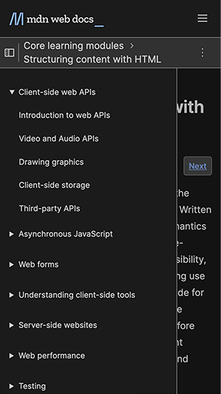 Mdn expanded accordion mobile version example